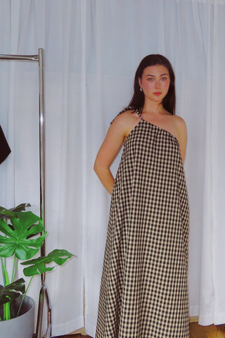 Arcadia Dress - Black/Beige Check