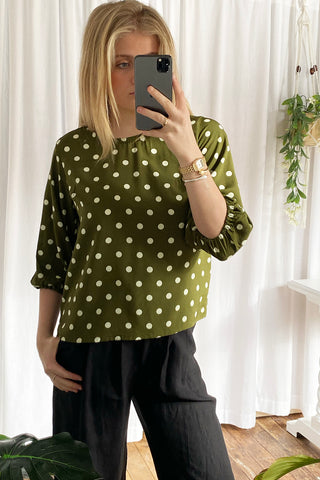Athena Blouse - Olive Spot