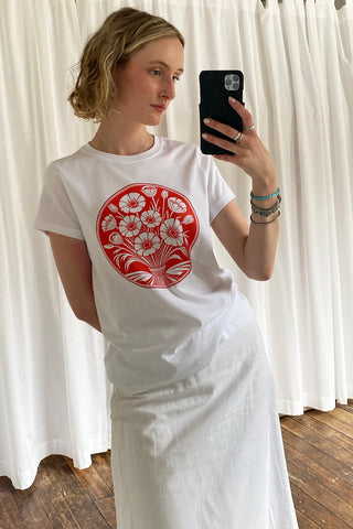 Deco Flowers Tee - Scarlet