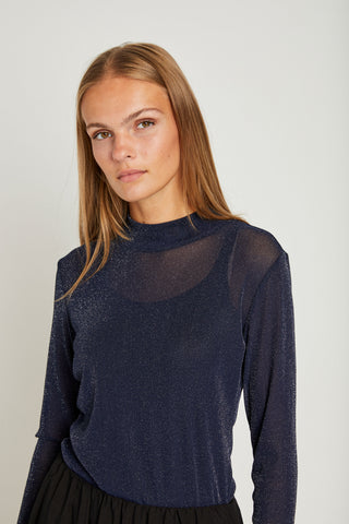 Roll Neck Blouse - Dark Blue