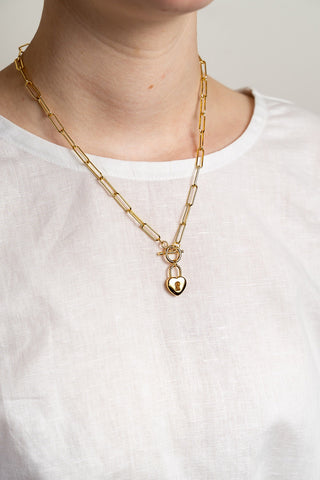 Chain Link Necklace - Fob + Heart