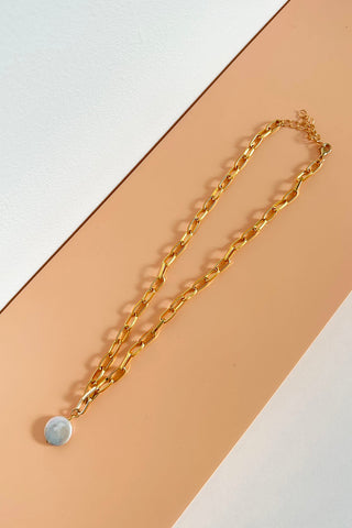 Chain Link Necklace  - Cultured Pearl Gold Plated