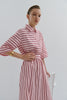 Mad Hatters Midi Dress - Red/Pink Pinstripe Pop