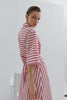 Mad Hatters Midi Dress - Red/Pink Pinstripe Pop