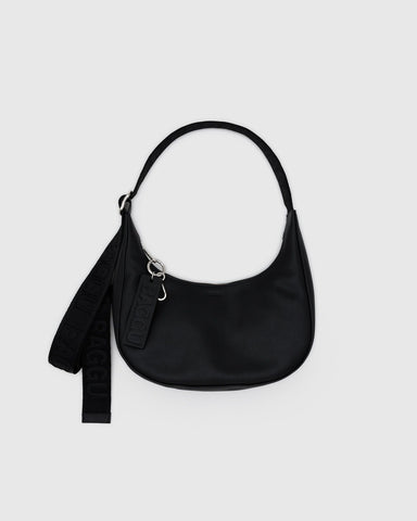 Small  Leather Crescent Bag - Black