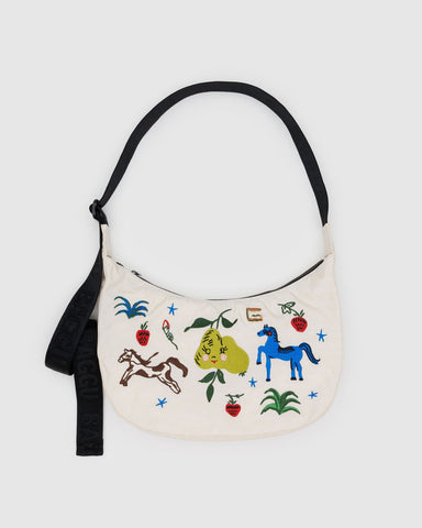 Medium Nylon Crescent Bag - Embroidered Painted Prairie