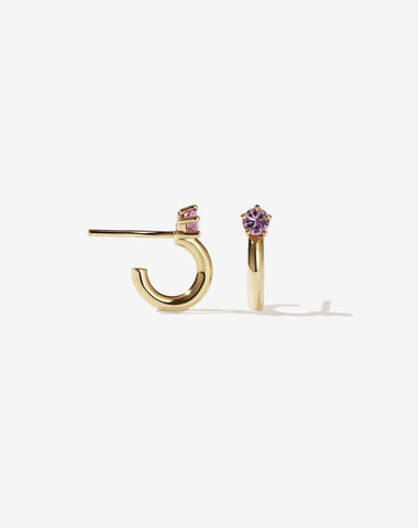 Bisous Hoop Earring - 9ct Gold with Pink Sapphire