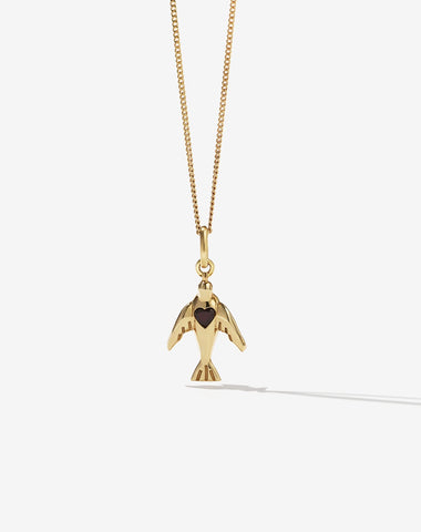 Dove & Heart Charm Necklace - Gold Plated