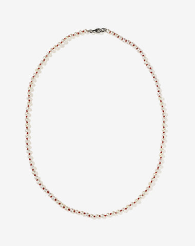 Knotted Micro Pearl Necklace Red - Sterling Silver