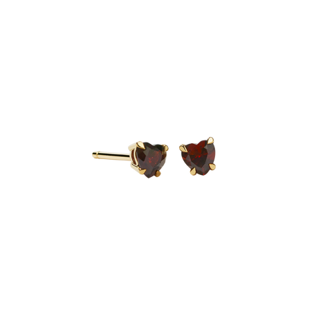 Micro Heart Jewel Studs - Gold Plated with Thai Garnet